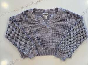 Haute Hippie Style Women's Lavender Waffle Knit Cropped V-Neck Sweater Size L